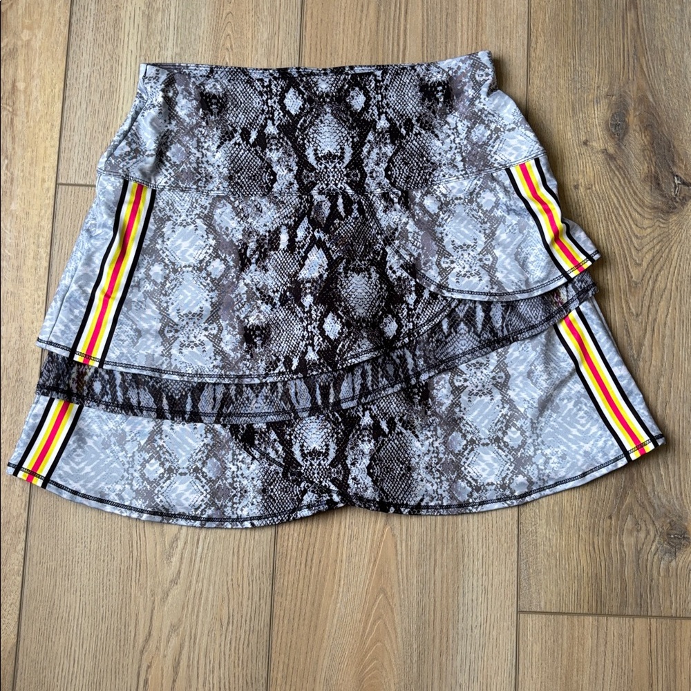 Lucky in Love Snake Print Layered Tennis Skort with Yellow & Red Stripe - Picture 2 of 9